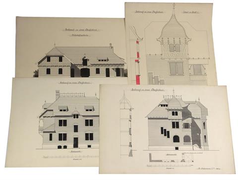 4 Architektur Zeichnungen - Ackermann, M.