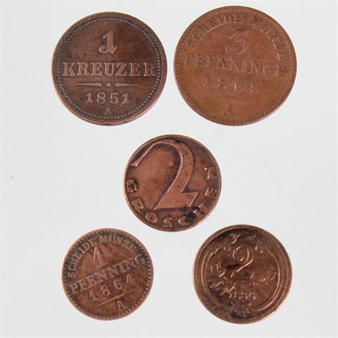 5 Kursmünzen Österreich und Preussen 1851/1926
