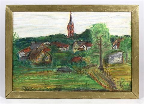 Dorf mit Kirche - unbekannter Künstler
