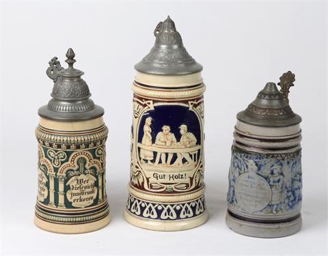 3 Keramikkrüge um 1890/1910