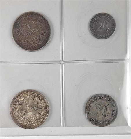4 Silbermünzen 1876/1914