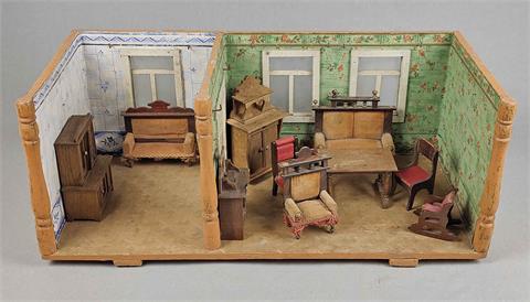 Puppenstube mit Möbel 1920er Jahre